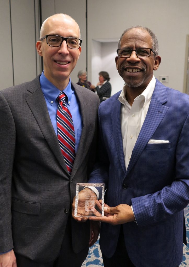 Ben Middleton, Chief Operating Officer in Tennessee (right), accepted the honor, thanking HAPI volunteers and Centerstone Peer Support Services staff and clients for their administrative, therapeutic and creative efforts. Ben Middleton, Chief Operating Officer in Tennessee (right), accepted the honor, thanking HAPI volunteers and Centerstone Peer Support Services staff and clients for their administrative, therapeutic and creative efforts.