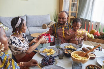 Family giving presents during holiday
