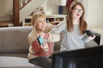 computer game mum and teenage daughter